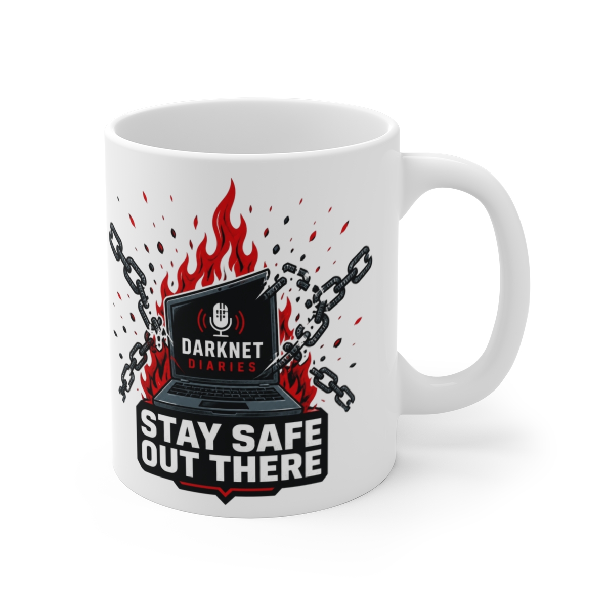 Darknet Diaries "Stay safe out there," White Mug