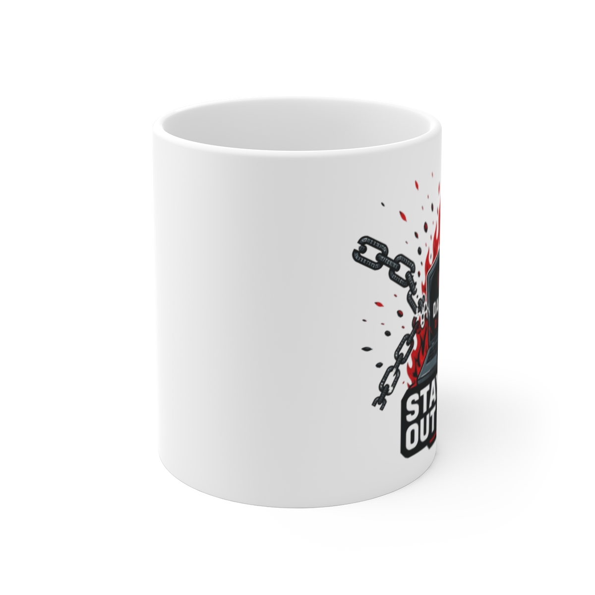 Darknet Diaries "Stay safe out there," White Mug - alternate angle 1, merchandise